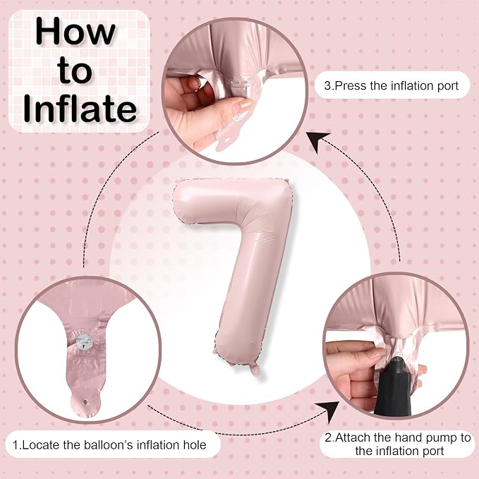7th Birthday Balloons for Girls, Pastel Dusty Blush Pink Large Mylar 7 Balloon - Image 8