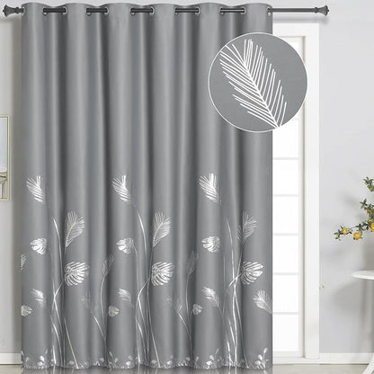 Sliding Glass Door Curtain 80W x 96L Inch Grey and Silver Blackout Curtain Palm by ESTELARTEXTILER