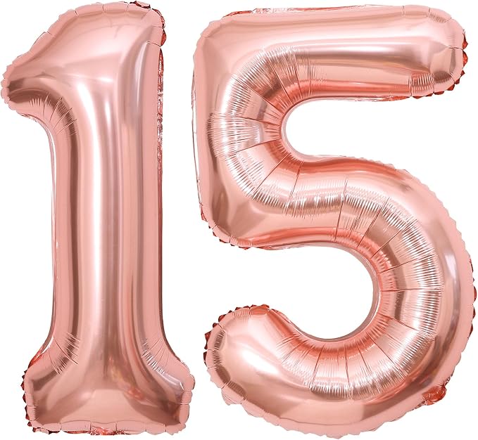 Rose Gold 15 Number Balloons, 40 Inch Big Giant Jumbo 15 or 51 Balloon Numbers by BBPOOL