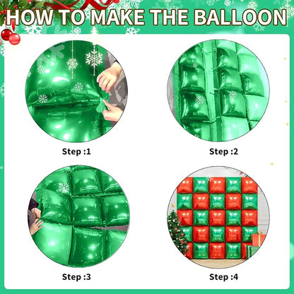 Metallic Green and Red Double Sided Square Foil Balloons Wall, 19 Inches Foil - Image 4