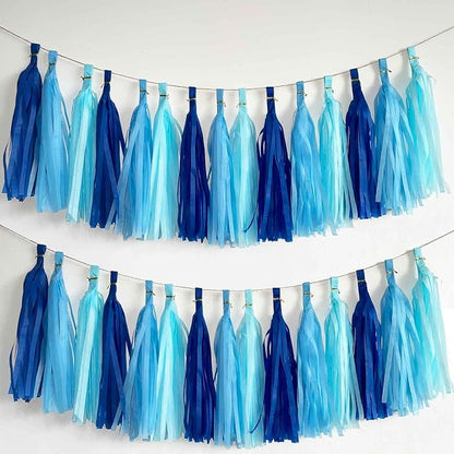We Moment Navy Blue Light Blue Tissue Paper Tassels Party Tassel Garland by We+Moment