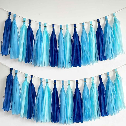 We Moment Navy Blue Light Blue Tissue Paper Tassels Party Tassel Garland by We+Moment