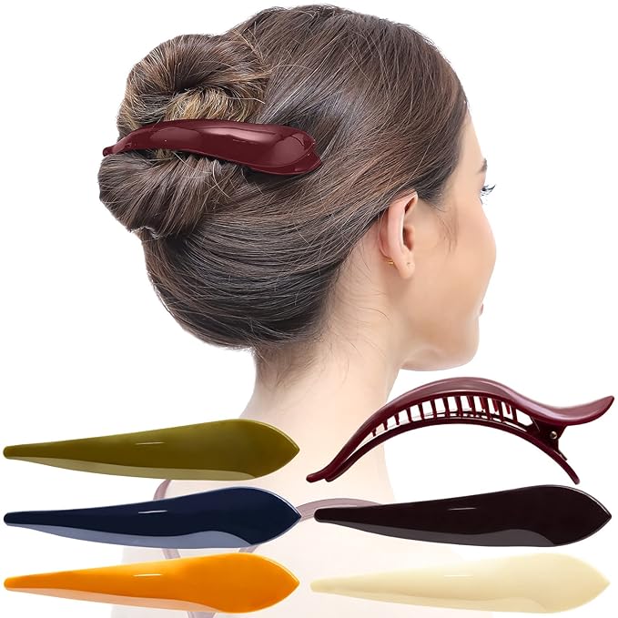RC ROCHE 6 Pcs Duck Bill Alligator Hair Clips for Women Sectioning Flat Claw Long Thick Hair Inner Teeth Curved Styling Jaw Strong Secure Grip Salon, Large Classic Multicolor