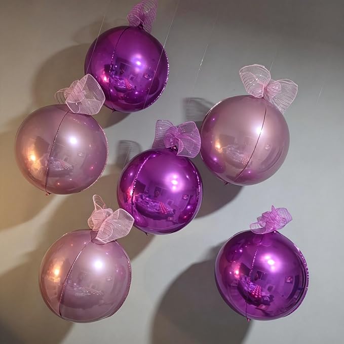 6Pcs Hot Pink and Pink Round Foil Balloons, Giant 4D Round Ball Balloons - Image 4