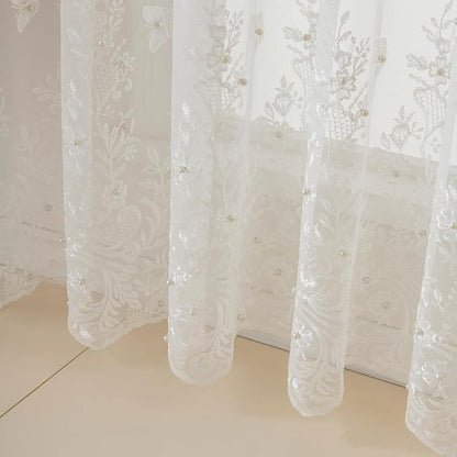 White Sheer Voile Curtains White Embossed Butterflies 63 Inches | Light - Image 3