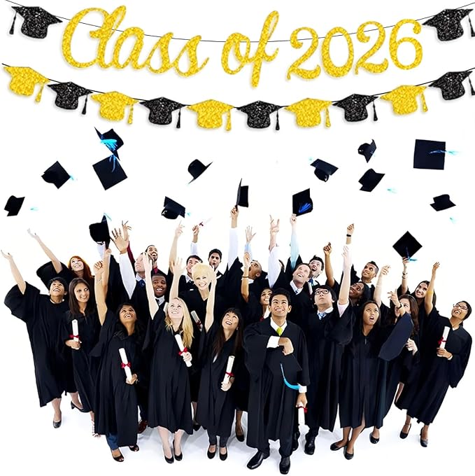 Class of 2026 Banner Graduation Decorations Class of 2026 Gold Glitter Congrats - Image 3