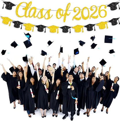 Class of 2026 Banner Graduation Decorations Class of 2026 Gold Glitter Congrats - Image 3