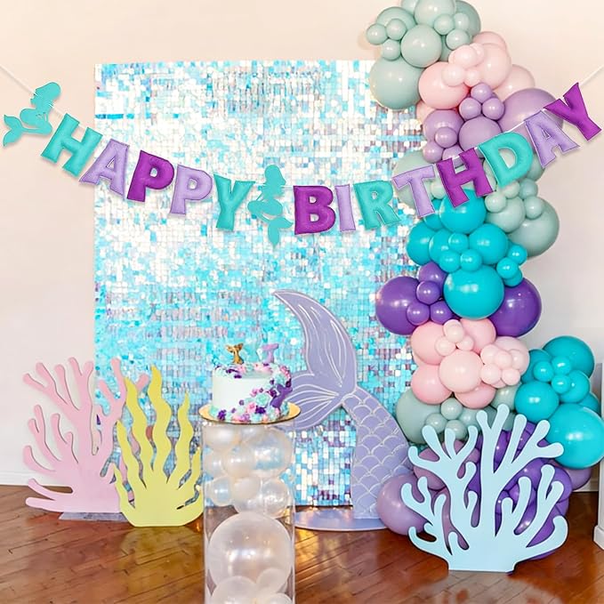 Pre-Strung 3D Felt Mermaid Happy Birthday Banner, Birthday Party Decorations | - Image 8