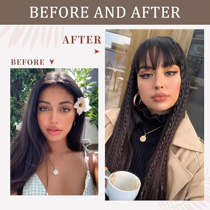 Clip In Bangs-Fake Bangs Hair Clip Dark Brown Clip On Bangs Real Human Hair French Curtain Bangs For Women Clips French Bangs Hair Extensions Fringe With Temples Hairpieces Curved Bangs For Daily Wear