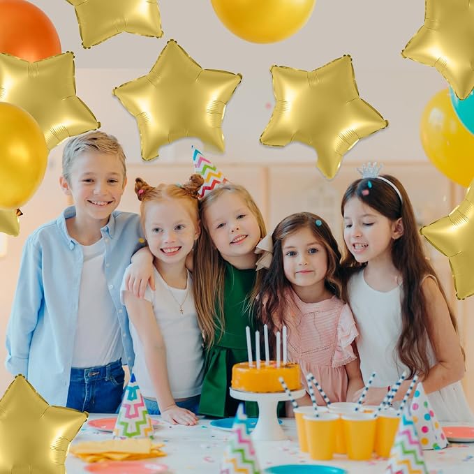 Metal Gold Star Balloons, 18 Inch 10 Pcs Metallic Gold Star Shape Foil Balloon - Image 4