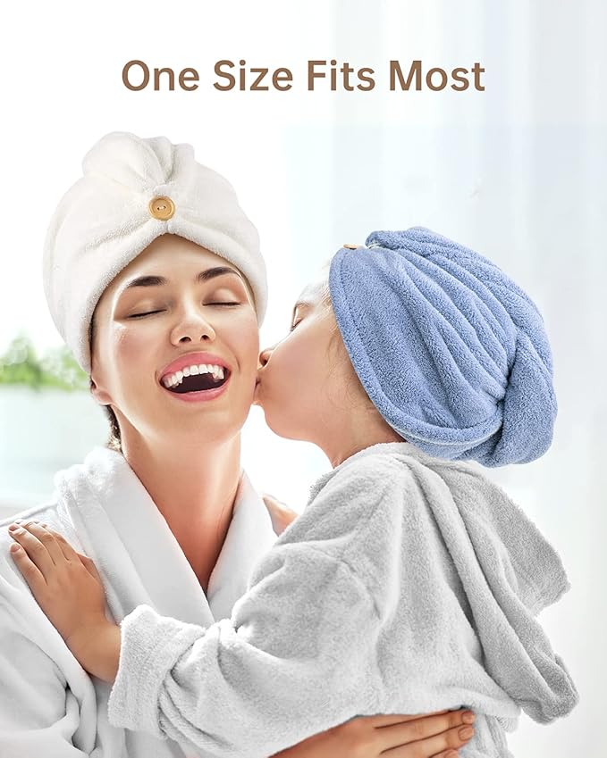 YFONG 3 Pack Microfiber Hair Towel Wrap for Women Girls, Super Absorbent Turban Towels for Drying Wet Hair, Anti Frizz Head Towels for Curly All Hair Style, Turbie Twist (Blue, Pink, White)