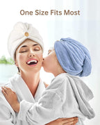 YFONG 3 Pack Microfiber Hair Towel Wrap for Women Girls, Super Absorbent Turban Towels for Drying Wet Hair, Anti Frizz Head Towels for Curly All Hair Style, Turbie Twist (Blue, Pink, White)