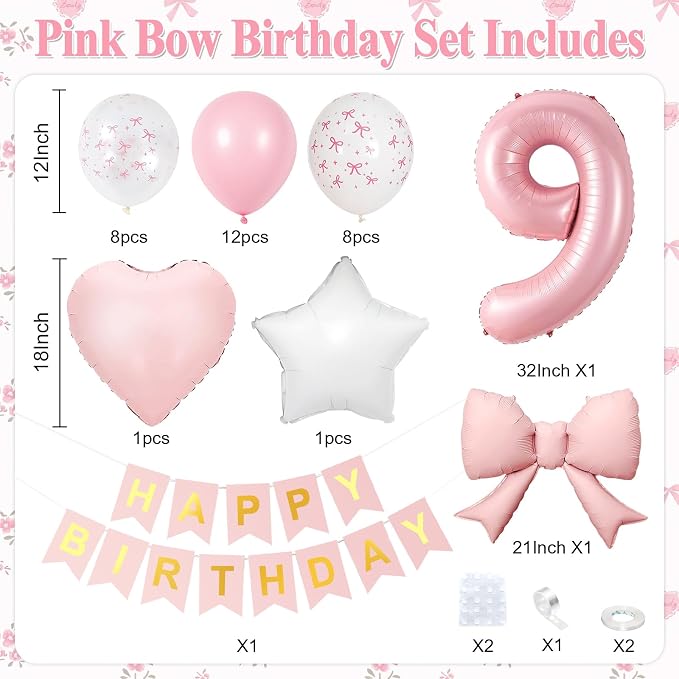9th Pink Bow Birthday Decorations - Image 2