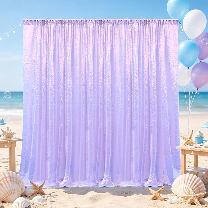 Hahuho Mermaid Lavender Sequin Backdrop Curtain, Banquet Decoration（2 Panels - Image 4