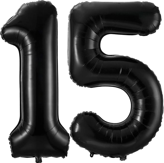 Black 15 Balloon Number, 40 Inch Number 15 Balloon Large Black Foil Mylar by BBPOOL