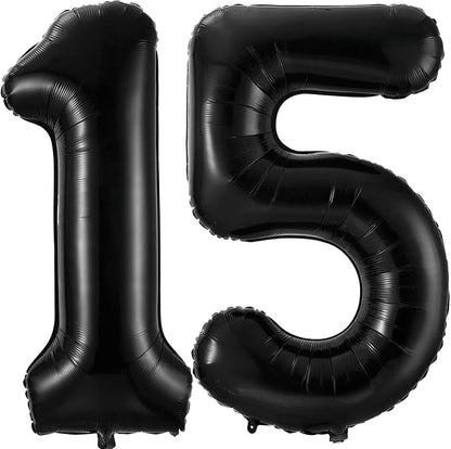 Black 15 Balloon Number, 40 Inch Number 15 Balloon Large Black Foil Mylar by BBPOOL
