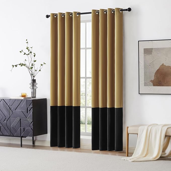 BULBUL Modern Gold Black Velvet Curtains Luxury 108 inch - Image 7