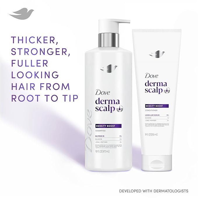 Dove Derma Scalp Shampoo 1 ct Density Boost for 4x More Visible Fullness, with Glycerin, 16 oz