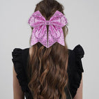Large Glitter Cheer Bows Clips, Jumbo Big 7 Inch Cheerleading Sequin Hair Bow Hair Accessories for Teens Girls Football Sports Cheerleader Outfit Uniform (Light Purple)
