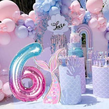 40 Inch Balloon Number 6 Blue Pink, Large Foil Mermaid 6 Balloons Number - Image 8