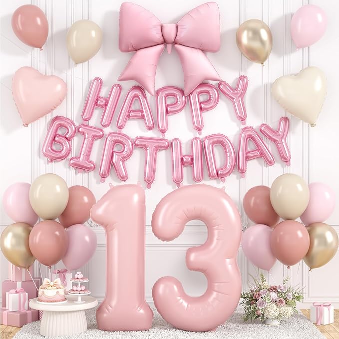 Dusty Pink Number 13 Balloon, 13th Birthday Decorations by Hapmori