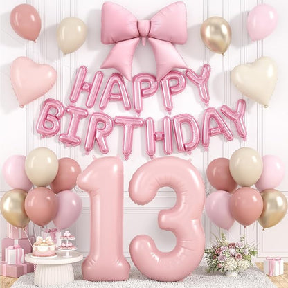 Dusty Pink Number 13 Balloon, 13th Birthday Decorations by Hapmori