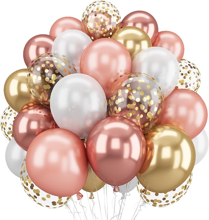 Rose Gold Confetti Balloons, 60 Packs 12 inch Metallic Rose Gold and Chrome by Govpy