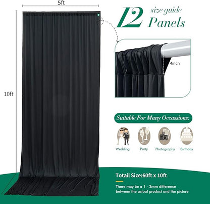 60 ft x 10 ft Wrinkle Free Black Backdrop Curtain - Image 5