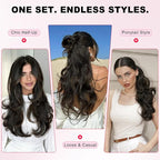 ALXNAN Long Wavy Hair Extensions for Women, Clip in Hair Extensions Clip Ins Soft Full Head Synthetic Hairpieces 20 Inch Black Brown