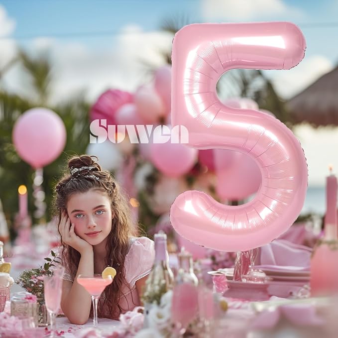 SUWEN 40 Inch Pink Large 5 Number Balloons Big Foil Helium Number Balloons 0-9 - Image 3