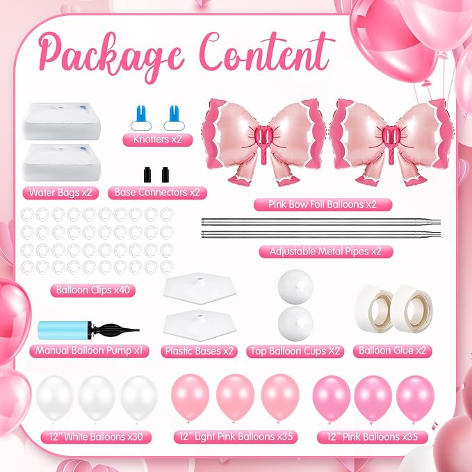 Kasyat 2 Sets Pink Bow Balloon Column Stand Kit - Image 2