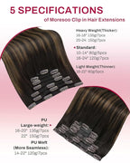 Moresoo Seamless Human Hair Clip in Extensions Dark Brown Balayage Clip ins Hair Extensions Real Human Hair Dark to Medium Brown Ombre for Women Thick And Invisible Pu Skin 150g/7pcs 22 inch
