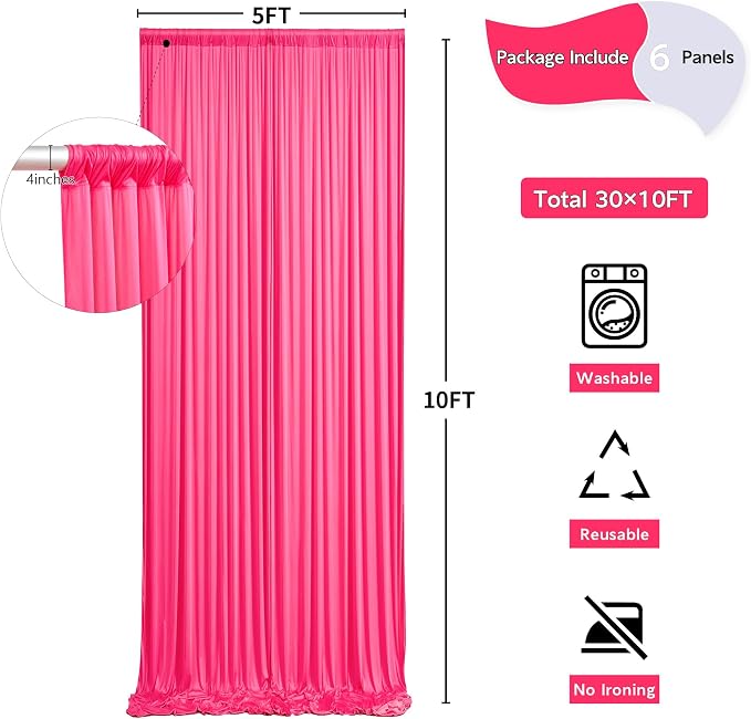 30 ft x 10 ft Wrinkle Free Fuchsia Backdrop Curtain - Image 5