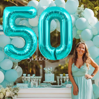 40 Inch Big Teal Blue Number 50 Foil 0-9 Mylar Helium Balloons | Large Digital - Image 5