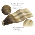 WENNALIFE Tape in Hair Extensions Human Hair, 40pcs 100g 14 inch Ombre Walnut Brown to Ash Brown and Bleach Blonde Hair Extensions Real Human Hair Straight Tape in Extensions Real Human Hair Extension