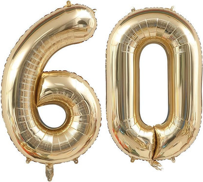 Champagne Gold 60 Balloon Number, 40 Inch Light Gold 60 Balloons Big Foil Mylar by BBPOOL