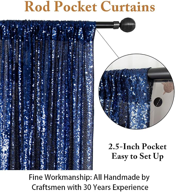ShinyBeauty Sequin Fabric Backdrop 8ftx10ft Navy Blue Sparkle Glitter - Image 3