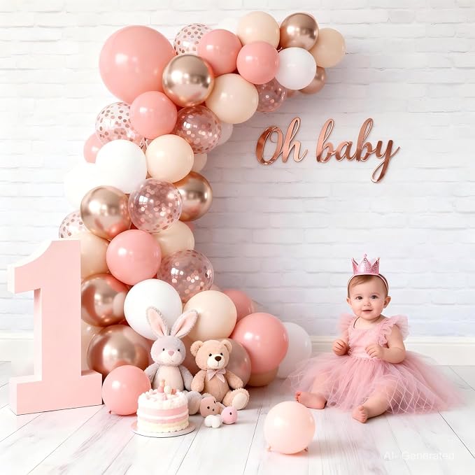 Retro Blush Pink Balloons, Light Pink White Beige Gold Confetti, Party | 50 Pcs - Image 6