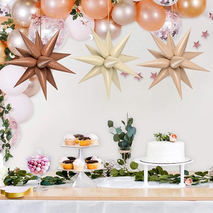 72 PCS Brown Cream Caramel Star Balloons, Big 26 Inch Foil Beige Neutral Tan - Image 6