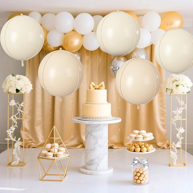Cream Beige Round Foil Balloons 9 pcs, Metallic Giant 4D Round Balloons 22 Inch - Image 4
