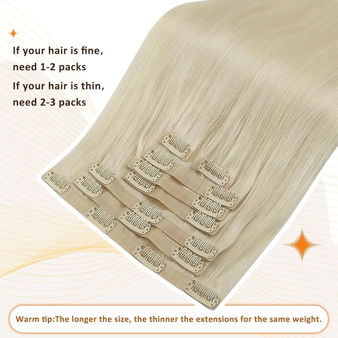 Full Shine Platinum Blonde Human Hair Clip in Extensions Platinum Blonde Clip in Hair Extensions Invisible Seamless Clip ins for Women 18 Inch 8 PCS 120 Grams