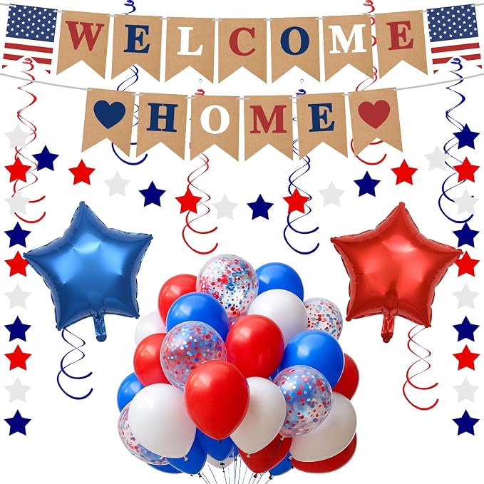 Welcome Home Decorations, Pre-Strung Welcome Home Banner & Balloons Kit by WOJOGO