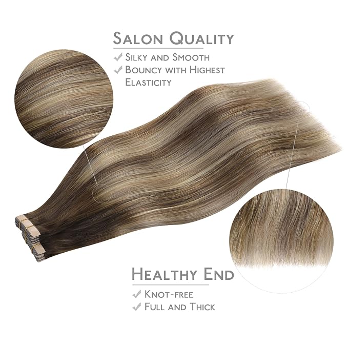 WENNALIFE Tape in Hair Extensions Human Hair, 40pcs 60g 10 inch Balayage Chocolate Brown to Honey Blonde Hair Extensions Real Human Hair Straight Tape in Extensions Reusable Real Hair Extensions