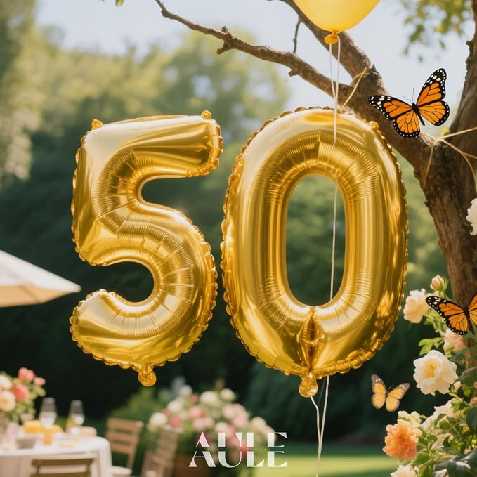 AULE 40 Inch Gold 50 Balloon Number Foil 0-9 Birthday Big Numbers | Birthday - Image 2