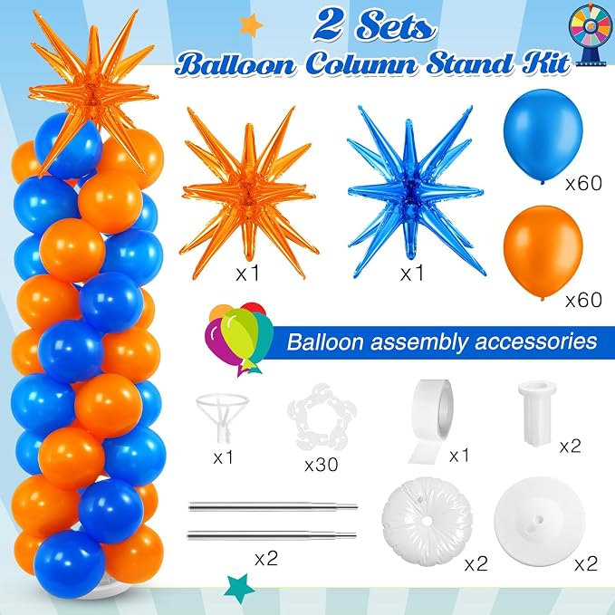 2 Set Blue Orange Toy Inspired Cartoon Balloon Column Stand Kit - Image 2