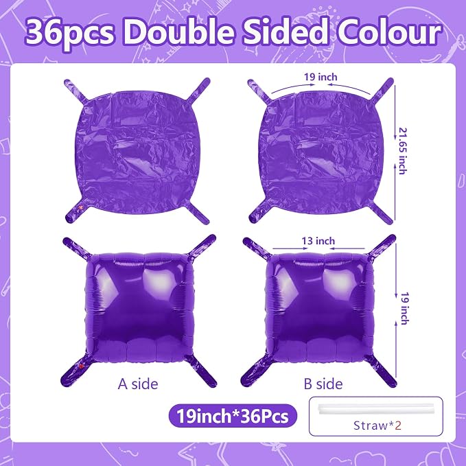 NISOCY 36PCS Metallic Purple Square Foil Balloons Wall Backdrop | Double Sided - Image 2
