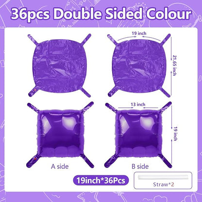 NISOCY 36PCS Metallic Purple Square Foil Balloons Wall Backdrop | Double Sided - Image 2