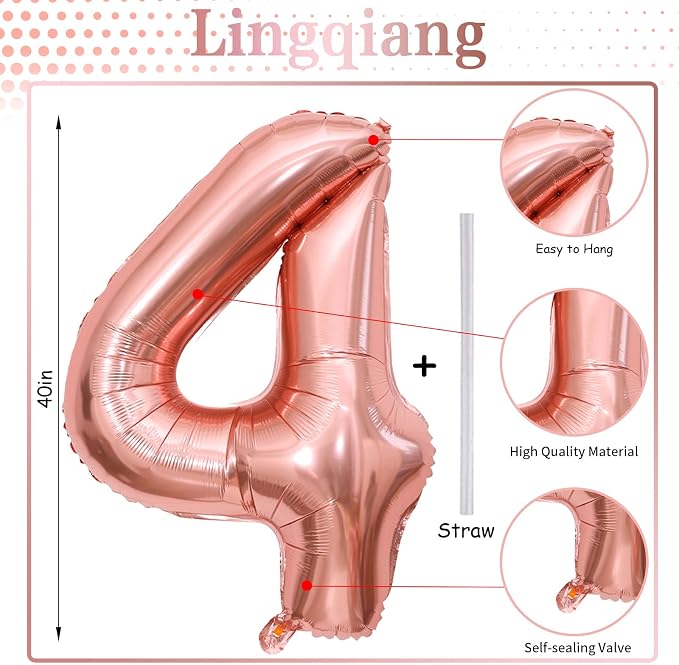 40 Inch Rose Gold Number 4 Balloon - Image 2
