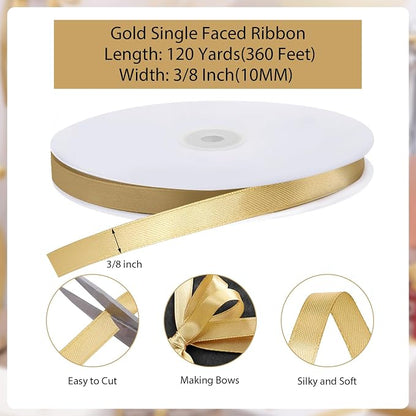 woric Gold Ribbon 3/8 Inch 120 Yards Thin Craft Gold Satin Ribbon | Graduation - Image 2