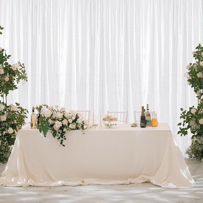 Sugargirl White Sequin Backdrop Curtain 7FTx7FT Glitter White Background Drapes - Image 7